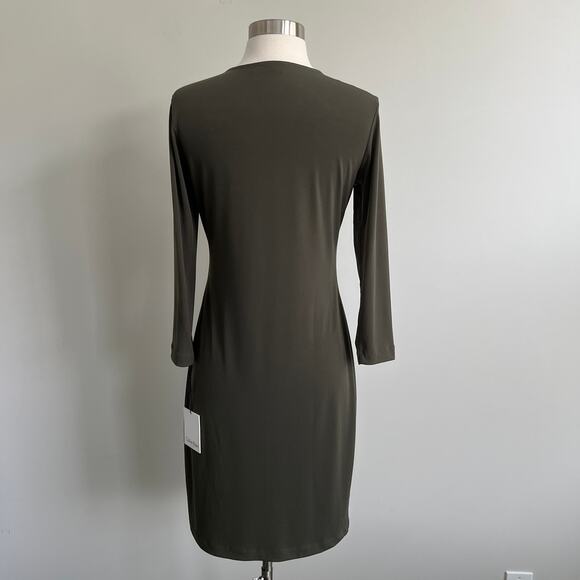 Calvin Klein Lace Up Long Sleeve Dress Soft Slinky Packable 4 Olive Green NWT - Picture 5 of 7